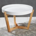Eleganter Couchtisch Beistelltisch in weiß 40 x ø 55 cm für den Wohnbereich - Tabletttisch mit abnehmbarer Tischplatte und Holzfüßen