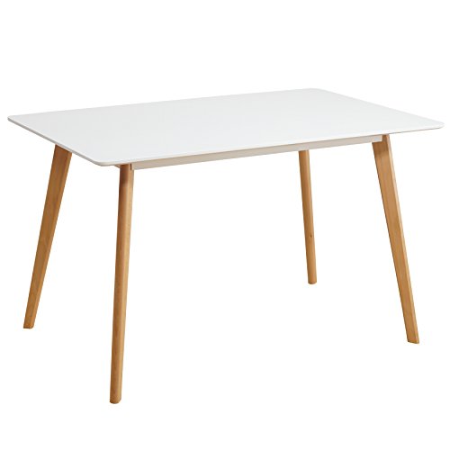 Esstisch Weiß 120 x 80 cm Holzbeine Esszimmertisch Tisch Retro Retrolook Skandinavisch