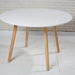 Esszimmertisch Esstisch rund 110 cm weiß natur Retro Design runder Tisch Küchentisch in skandinavischem Stil