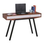 FineBuy Schreibtisch Retro Walnuss / weiß 3 Schubladen 120 x 80 x 40 cm | Laptoptisch mit Metallbeinen | Design Konsolentisch & Anrichte