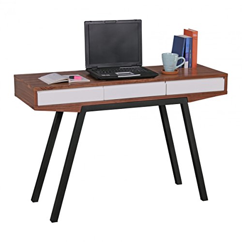 FineBuy Schreibtisch Retro Walnuss / weiß 3 Schubladen 120 x 80 x 40 cm | Laptoptisch mit Metallbeinen | Design Konsolentisch & Anrichte