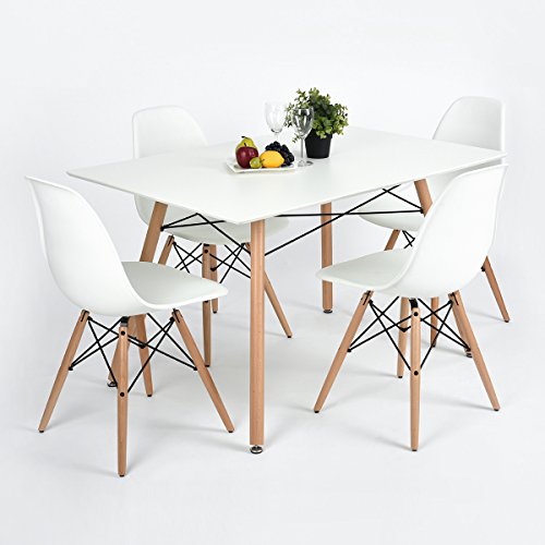FurnitureR Esstisch Moderne Retro-Design quadratisch Schreibtisch mit Holz Beine weiß