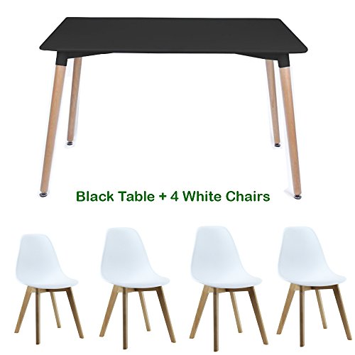 P & N Homewares® EVA Esstisch und Stühle Set 4 Stühlen und 1 Esstisch Retro und Moderne Esszimmergarnitur weiß schwarz und grau Stühle weiß