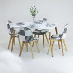 P & N Homewares® Fabia Dining Set 1 Esstisch und 4 Fabia schwarz und weiß Patchwork Stühle Set Retro Modern Moderne Retro modernen skandinavischen Möbeln, White Table + 4 Patchwork Chairs