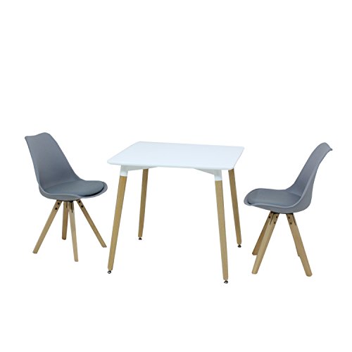 P & N Homewares® Sofia Esstisch und 2 grau Stühle Set Retro und Moderne Esszimmergarnitur mit Weiß Esstisch