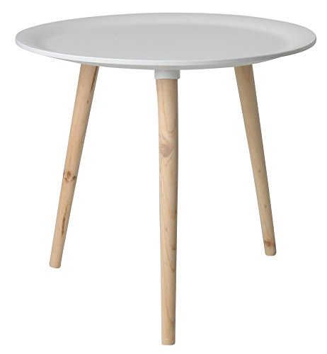 Retro Beistelltisch rund - 48 cm weiß - Holz Tisch Couchtisch Nachttisch Sofatisch