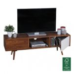 Wohnling TV Lowboard 140 cm, Massiv-Holz Sheesham Landhaus 2 Türen und Fach, braun/weiß