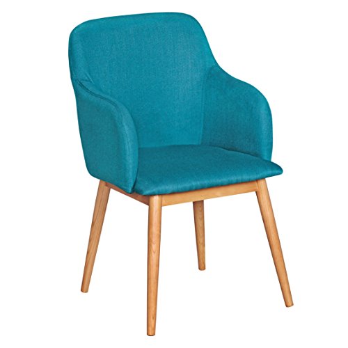 Wohnling Retro Esszimmerstuhl LIMA mit Armlehne in Stoff Bezug Petrol, Küchenstuhl mit Lehne und 4 Holz Beinen, Design Essstuhl einzeln- gepolstert Wohnling Retro Esszimmerstuhl LIMA mit Armlehne in Stoff Bezug Petrol, Küchenstuhl mit Lehne und 4 Holz Beinen, Design Essstuhl einzeln- gepolstert