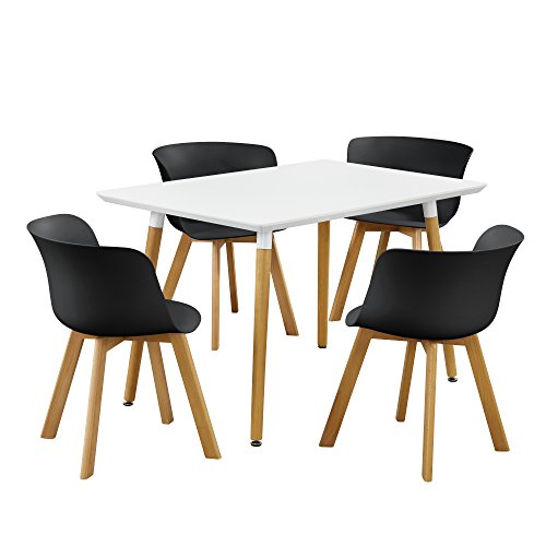 [en.casa]® Essgruppe - Esstisch mit 4 Stühlen Design - weiß/schwarz - 120x80cm