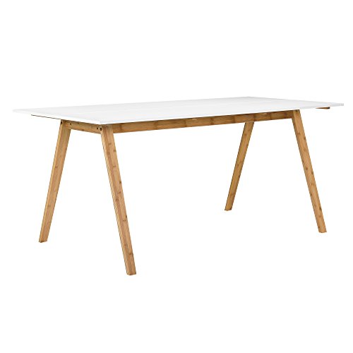 [en.casa] Esstisch Bambus Tischplatte weiß lackiert 180x80cm Esszimmer Holz
