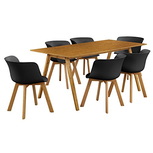 [en.casa]® Esstisch mit 6 Stühlen Bambus/schwarz 180x80 Küchentisch Esszimmertisch