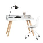 [en.casa] Retro Schreibtisch mit Bürostuhl - weiß - Computertisch / Konsole / Drehstuhl mit Rollen