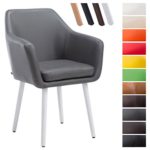 CLP Besucher-Stuhl UTRECHT, max. Belastbarkeit 150 kg, Kunstleder-Bezug, Holz-Gestell Eiche, Sitzfläche gepolstert, mit Armlehne, mit Bodenschonern Grau, Gestellfarbe: Weiß