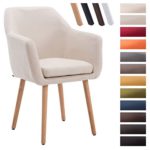 CLP Besucher-Stuhl UTRECHT, max. Belastbarkeit 150 kg, Stoff-Bezug, Holz-Gestell Eiche, Sitzfläche gepolstert, mit Armlehne, mit Bodenschonern Beige, Gestellfarbe: Natura