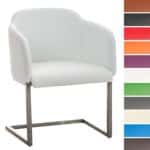 CLP Edelstahl Freischwinger-Stuhl MAGNUS mit Kunstlederbezug, Loungesessel mit Armlehne, gepolsterter Besucherstuhl Weiß