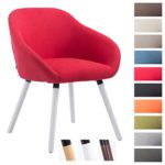 CLP Besucher-Stuhl HAMBURG mit Armlehne, max. Belastbarkeit 150 kg, Holz-Gestell, Stoff-Bezug, Sitzfläche gepolstert, mit Bodenschonern, Rot, Gestellfarbe: Weiß