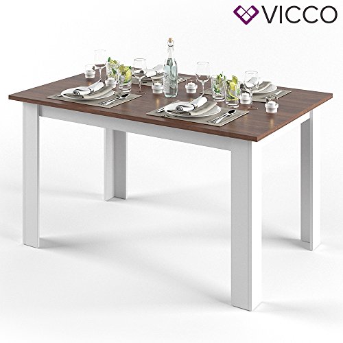 VICCO Esstisch KARLOS 140cm Weiß Nussbaum Esszimmertisch Wohnzimmer Küchentisch +++ mit kratzfester robuster Melaminharz-Oberfläche +++ (Weiß Nussbaum)