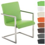 CLP Design Edelstahl Freischwinger-Stuhl JAVA V2, Besucherstuhl mit Armlehne, Konferenzstuhl gepolstert, Kunstleder-Bezug in verschiedenen Farben Grün