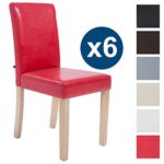 CLP 6 x Esszimmer-Stuhl INA, Holzgestell natura, Gastro-Stuhl Kunstleder Bezug, Sitzhöhe 47 cm Rot