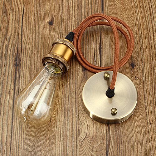 KINGSO E27 Lampenfassung Kupfer Vintage Retro Antike Edison Pendelleuchte Hängelampe Halter Lampe Zubehör mit 1 Meter Kabel Messing matt