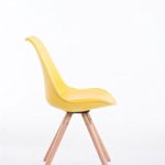 CLP Design Retro-Stuhl TOULOUSE RUND, Kunststoff-Lehne, Kunstleder-Sitz gepolstert Gelb, Holzgestell Farbe natura, Bein-Form rund