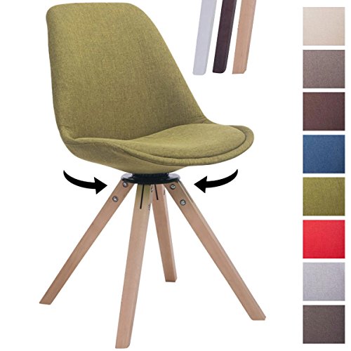 CLP Design Retro-Stuhl TROYES SQUARE, Stoff-Sitz gepolstert, drehbar Grün, Holzgestell Farbe natura, Bein-Form eckig