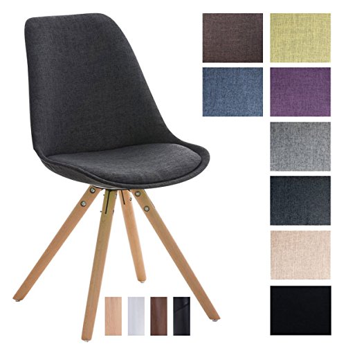 CLP Design Stuhl PEGLEG mit Stoff-Bezug, Retro Design, Esszimmer-Stuhl gepolstert, Sitzhöhe 46 cm Schwarz, Holzgestell natura