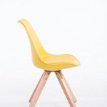 CLP Design Retro-Stuhl TOULOUSE SQUARE, Kunststoff-Lehne, Kunstleder-Sitz gepolstert Gelb, Holzgestell Farbe natura, Bein-Form eckig