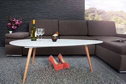 DuNord Design Couchtisch Beistelltisch STOCKHOLM weiß 115cm 70er Retro Design Nierenform Tisch
