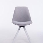 CLP Design Retro-Stuhl TROYES RUND, Stoff-Sitz, gepolstert, drehbar Grau, Holzgestell Farbe weiß, Bein-Form rund