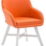 CLP Esszimmerstuhl KEPLER mit Kunstlederbezug, Wartezimmerstuhl mit Armlehnen, Besucherstuhl mit Buchenholzgestell, Küchenstuhl, Orange, Gestellfarbe: Weiß