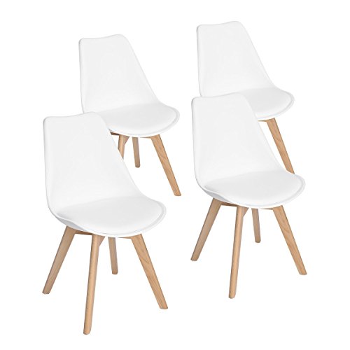 Ajie Set von 4 Stühle 52x48x82cm Trend skandinavischen Retro Design Gepolsterter lStuhl Kunststoff PP Faux PU Massivholz Esszimmerstühle - Weiß