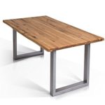TOBAGO Baumkantentisch Esstisch Wildeiche Holztisch Massivholztisch Esszimmertisch Tisch Baumkante Metallfuß Edelstahlfarbig lackiert 160 x 90 cm, 160 x 90 cm