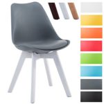 CLP Design Retro Stuhl BORNEO V2, Besucherstuhl mit Holzgestell, Materialmix aus Kunststoff und Kunstleder Grau, Gestellfarbe: weiß