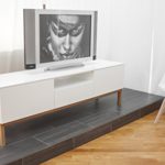 Tenzo 2273-001 Patch Designer TV-Bank, lackiert, Matt, Untergestell massiv, 56 x 179 x 47 cm, weiß / eiche