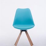 CLP Design Retro-Stuhl TROYES RUND, Kunststoff-Lehne, Kunstleder-Sitz, drehbar, gepolstert Blau, Holzgestell Farbe natura, Form rund