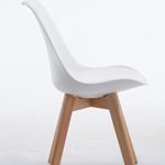 CLP Design Retro Stuhl BORNEO V2, Besucherstuhl mit Holzgestell, Materialmix aus Kunststoff und Kunstleder Weiß, Gestellfarbe: natura