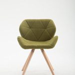 CLP Design Retro-Stuhl TYLER, Bein-Form rund, Stoff-Sitz gepolstert, Buchenholz-Gestell, Grün, Gestellfarbe: Natura