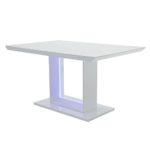 Cavadore Esszimmertisch Blace / Moderner Esstisch mit blauer LED Beleuchtung / Hochglanz Weiß / 140x75x90 cm (LxBxH)