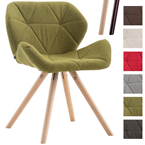 CLP Design Retro-Stuhl TYLER, Bein-Form rund, Stoff-Sitz gepolstert, Buchenholz-Gestell, Grün, Gestellfarbe: Natura