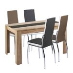 Cavadore Tisch Nico / Moderner Esstisch mit Melaminplatte in Schwarz-Weiß / Melamin Sonoma Eiche / Hellbraun / 160 x 90 x 75 cm (L x B x H)