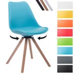CLP Design Retro-Stuhl TROYES RUND, Kunststoff-Lehne, Kunstleder-Sitz, drehbar, gepolstert Blau, Holzgestell Farbe natura, Form rund