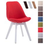 CLP Design Retro Stuhl BORNEO V2, Besucherstuhl mit Holz-Gestell, Küchenstuhl mit Stoff-Bezug Rot, Gestellfarbe: weiß
