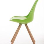 CLP Design Retro Stuhl PEGLEG, Schalenstuhl Sitzhöhe 46 cm, gepolstert, Sitz Kunststoff / Kunstleder Grün, Holzgestell natura