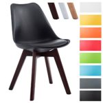 CLP Design Retro Stuhl BORNEO V2, Besucherstuhl mit Holzgestell, Materialmix aus Kunststoff und Kunstleder Schwarz, Gestellfarbe: walnuss