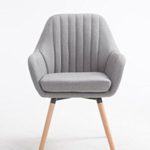 CLP Retro-Stuhl mit Armlehne FLORIAN, Stoff-Bezug, XL bis 160 kg, sesselförmiger Sitz, gepolstert, Sitzhöhe 53 cm Grau, Holzgestell Farbe: Natura