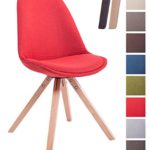 CLP Design Retro-Stuhl TOULOUSE SQUARE, Stoffbezug gepolstert Rot, Holzgestell Farbe natura, Bein-Form eckig