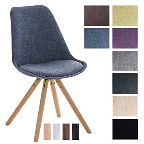 CLP Design Stuhl PEGLEG mit Stoff-Bezug, Retro Design, Esszimmer-Stuhl gepolstert, Sitzhöhe 46 cm Blau, Holzgestell natura