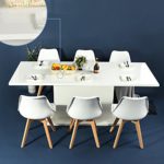 4er Set Esszimmerstühle mit Massivholz Bein, Retro Design Gepolsterter lStuhl Küchenstuhl Holz, Weiß