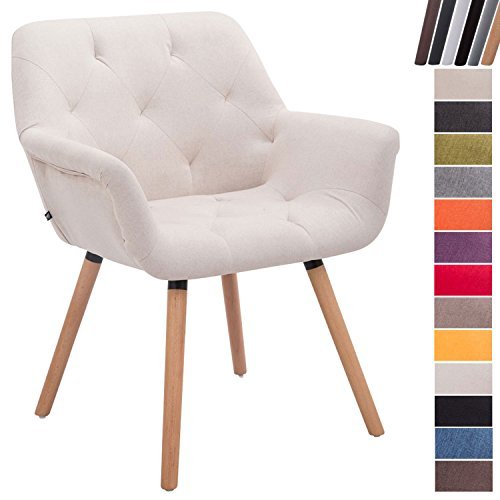 CLP Esszimmerstuhl CASSIDY mit Stoffbezug und sesselförmigem gepolstertem Sitz | Retro-Stuhl mit Armlehne und einer Sitzhöhe von 45 cm | Bis zu 150 kg belastbarer Polsterstuhl Beige, Gestellfarbe: Natura (Eiche) CLP Esszimmerstuhl CASSIDY mit Stoffbezug und sesselförmigem gepolstertem Sitz | Retro-Stuhl mit Armlehne und einer Sitzhöhe von 45 cm | Bis zu 150 kg belastbarer Polsterstuhl Beige, Gestellfarbe: Natura (Eiche)